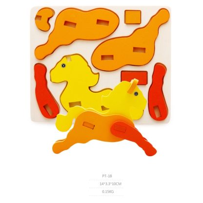 3 PCS Children Animal Three-Dimensional Wooden Puzzle Toys Handmade Model Early Learn Building Blocks Puzzle Toy(Horse) - Image 2