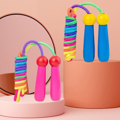 2 PCS 2.4m Wooden Children Colorful Skipping Rope Outdoor Sports Students Exam Adjustable Skipping Rope(PVC Rope Pink) - Image 3