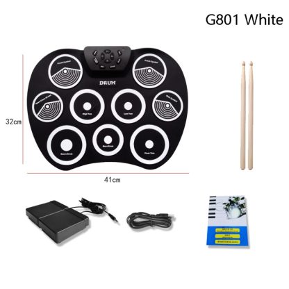 Silicone Folding Portable Hand-Rolled Drum DTX Game Strike Board(G801 White) - Image 2