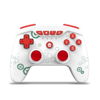 Wireless 6-Axis Gamepad Bluetooth Dual Vibration Controller For Switch Pro, Product color: White Green Gear + Red Button