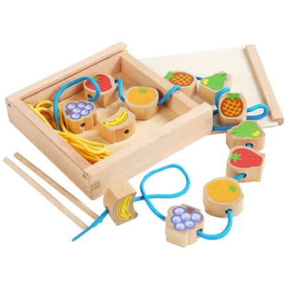 Monki Children Wooden Fruits Beads Building Blocks Wearing Rope Game Puzzle Toys