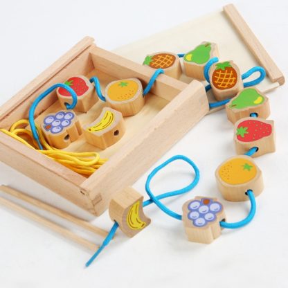 Monki Children Wooden Fruits Beads Building Blocks Wearing Rope Game Puzzle Toys - Image 2