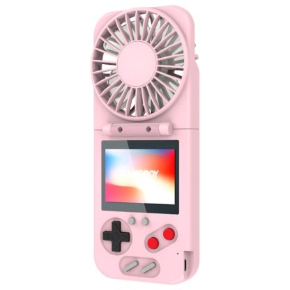 K18 2 in 1 Pocket Game Console + Folding Fan USB Mini Color Screen Game Console(Pink)