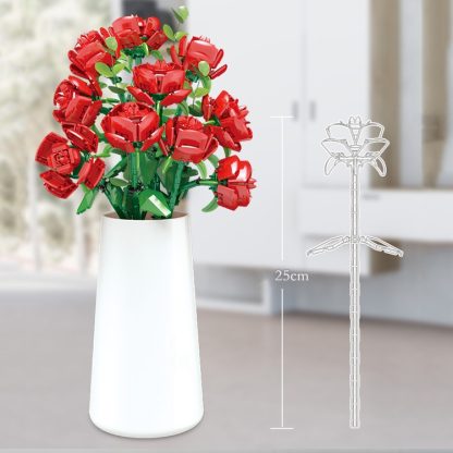 Building Blocks Flowers Valentine Day Gifts Adult Decompression DIY Bouquet Small Particle Building Blocks, Style: 9 Ros - Image 3