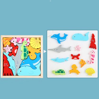 2 PCS Cartoon Three-Dimensional Puzzle Children Wooden Educational Early Education Grasping Board Toy(Ocean) - Image 2