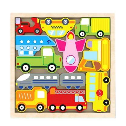 2 PCS Cartoon Three-Dimensional Puzzle Children Wooden Educational Early Education Grasping Board Toy(Traffic)