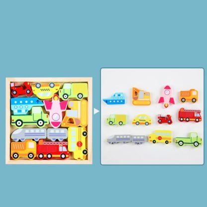 2 PCS Cartoon Three-Dimensional Puzzle Children Wooden Educational Early Education Grasping Board Toy(Traffic) - Image 2