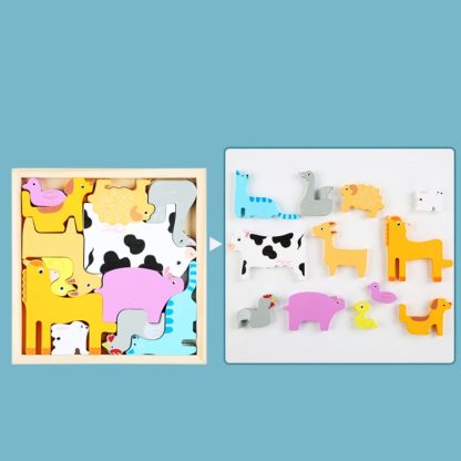 2 PCS Cartoon Three-Dimensional Puzzle Children Wooden Educational Early Education Grasping Board Toy(Farm) - Image 2