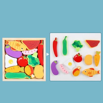 2 PCS Cartoon Three-Dimensional Puzzle Children Wooden Educational Early Education Grasping Board Toy(Food) - Image 2