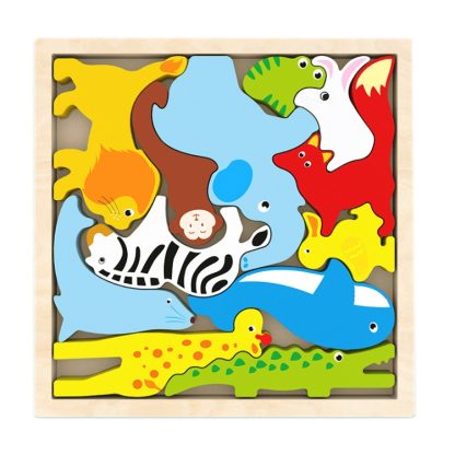 2 PCS Cartoon Three-Dimensional Puzzle Children Wooden Educational Early Education Grasping Board Toy(Forest)