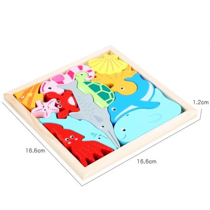 2 PCS Cartoon Three-Dimensional Puzzle Children Wooden Educational Early Education Grasping Board Toy(Ocean) - Image 3