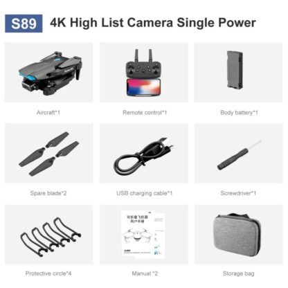 S89 4K HD Aerial Folding UAV Air Pressure Fixed Altitude Remote Control Quadcopter, Model: 4K 1 Camera 1 Battery (Black) - Image 2