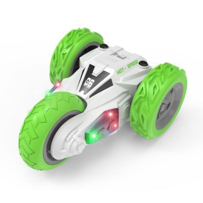 H838 Double-Sided Wireless Remote Control Car Children Electric Three-Wheel Off-Road Drifting High-Speed Stunt Car(Green