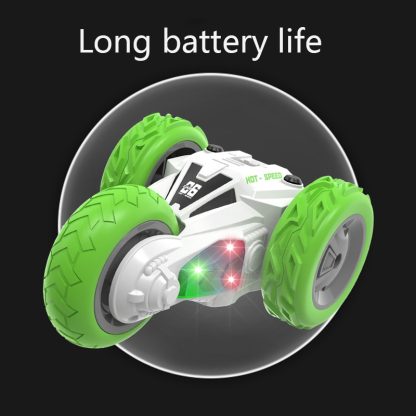 H838 Double-Sided Wireless Remote Control Car Children Electric Three-Wheel Off-Road Drifting High-Speed Stunt Car(Green - Image 2