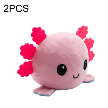 2 PCS Cute Plush Flip Toy Double-Sided Doll(Blue Pink Axolotl)