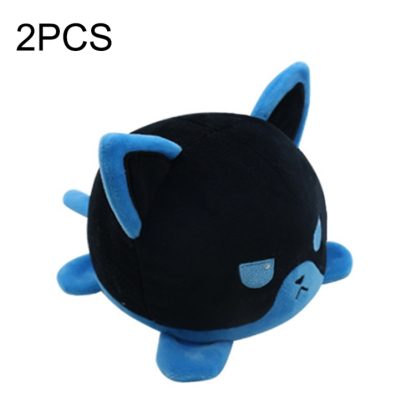 2 PCS Cute Plush Flip Toy Double-Sided Doll(Blue Black Kitten)