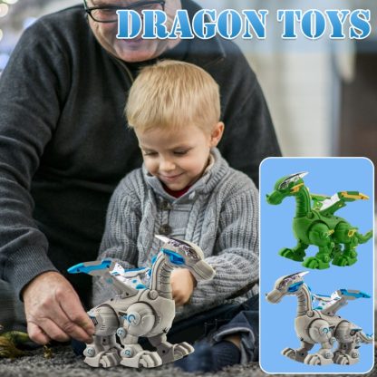 Electric Mechanical Dinosaur Toy Simulation Animal Toy Multifunctional Sound And Light Toy, Style: No Spray-Gray - Image 2