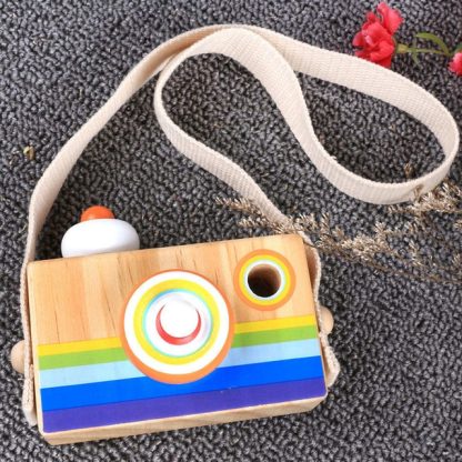 Mini Wooden Cartoon SLR Camera Kaleidoscope Children's Gift Fun Toy(Hanging Style)