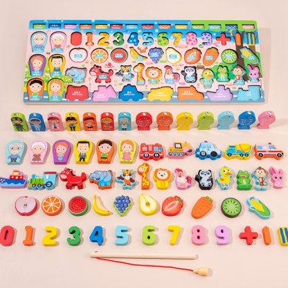 HBE-0729 7 in 1 Numbers Cognition Wooden Building Blocks Magnetic Fishing Educational Toy For Children(Math Board) - Image 2