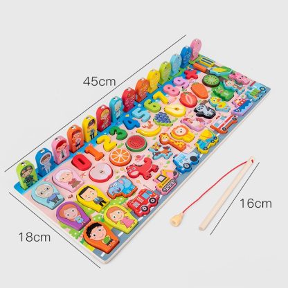 HBE-0729 7 in 1 Numbers Cognition Wooden Building Blocks Magnetic Fishing Educational Toy For Children(Math Board) - Image 3