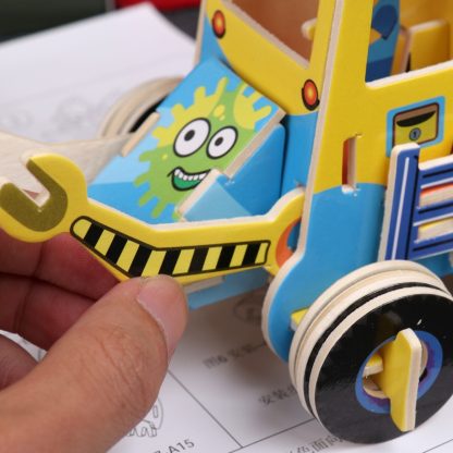 3 PCS 512 Children Wooden Assembled Car Engineering Vehicle Excavator Assembling Toy(Excavator) - Image 3