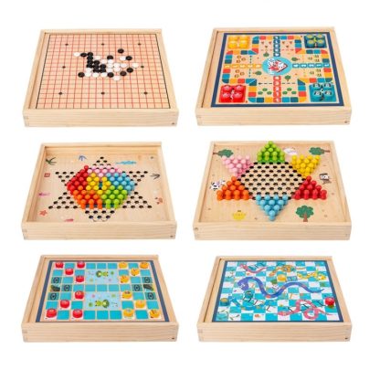 Children Wooden Multifunctional Parent-Child Interactive Puzzle Board Toy, Set Specification: 6 In 1 Chess