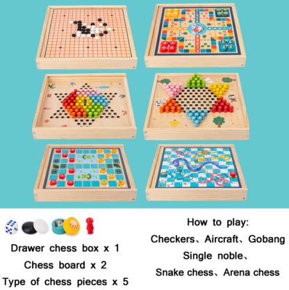 Children Wooden Multifunctional Parent-Child Interactive Puzzle Board Toy, Set Specification: 6 In 1 Chess - Image 2