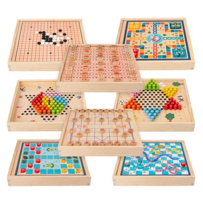 Children Wooden Multifunctional Parent-Child Interactive Puzzle Board Toy, Set Specification: 8 In 1 Chess