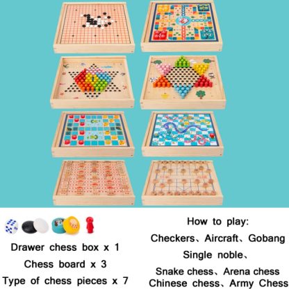 Children Wooden Multifunctional Parent-Child Interactive Puzzle Board Toy, Set Specification: 8 In 1 Chess - Image 2