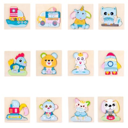 3 PCS Early Childhood Education Wooden Three-Dimensional Jigsaw Puzzle Toy(S-Owl) - Image 2