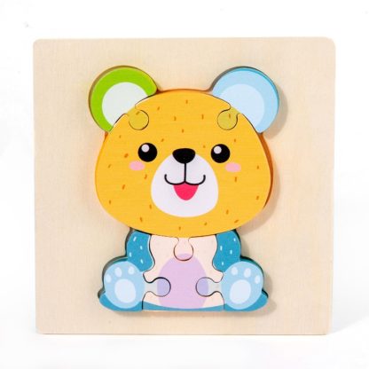 3 PCS Early Childhood Education Wooden Three-Dimensional Jigsaw Puzzle Toy(S-Bear)