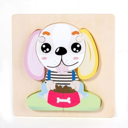 3 PCS Early Childhood Education Wooden Three-Dimensional Jigsaw Puzzle Toy(S-Puppy)