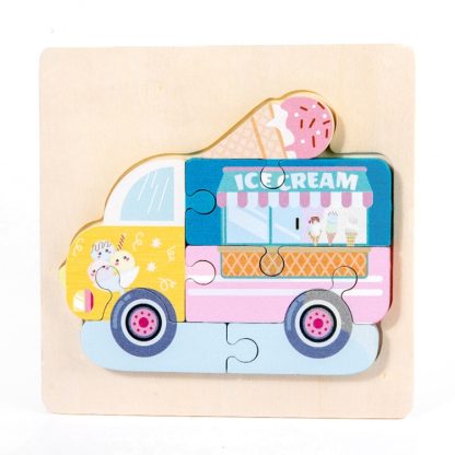 3 PCS Early Childhood Education Wooden Three-Dimensional Jigsaw Puzzle Toy(S-Ice Cream Car)