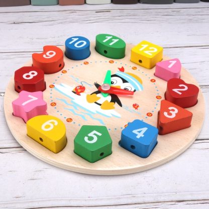 3 PCS Number Clock Children Building Block Toy Early Education Puzzle Shape Matching Puzzle(Penguin Clock) - Image 2