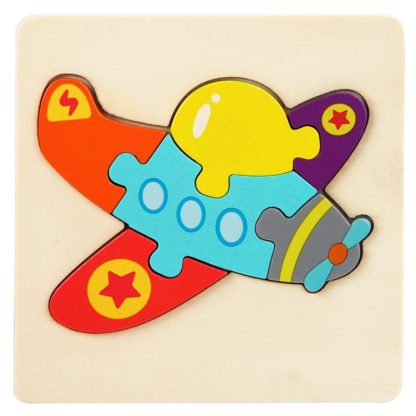 5 PCS Children Wooden Three-Dimensional Puzzle Early Education Cartoon Animal Geometric Educational Toys(Plane)