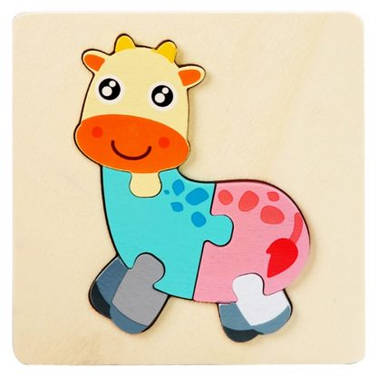 5 PCS Children Wooden Three-Dimensional Puzzle Early Education Cartoon Animal Geometric Educational Toys(Deer)