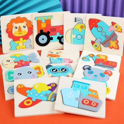 5 PCS Children Wooden Three-Dimensional Puzzle Early Education Cartoon Animal Geometric Educational Toys(Lion) - Image 2