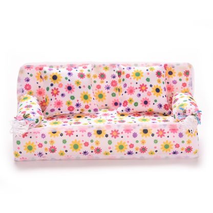 Mini Furniture Flower Sofa 20cm Couch +2 Cushions for Doll House Accessories(Cloth sofa) - Image 2