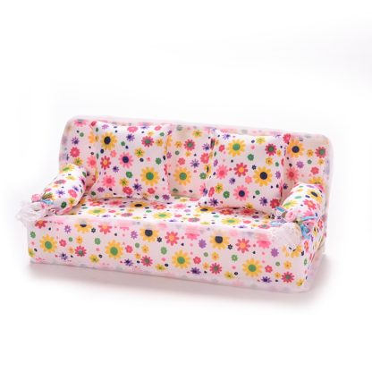 Mini Furniture Flower Sofa 20cm Couch +2 Cushions for Doll House Accessories(Cloth sofa) - Image 3