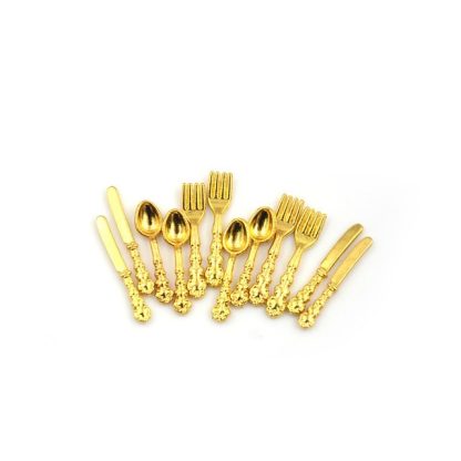 12 PCS / Set Simulation Kitchen Food Furniture Toys Dollhouse Miniature Accessories 1:12 Fork Knife Soup Spoon Tableware