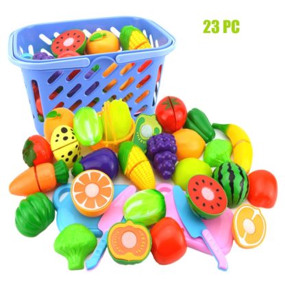 Pretend Play Plastic Food Toy Cutting Fruit Vegetable for Children, Random Color and Style 23 PCS / Set - Image 2