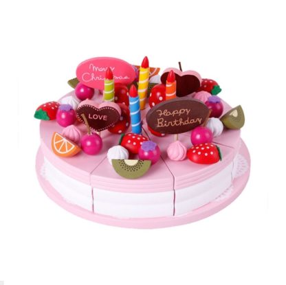 Wooden Strawberry Double-Layer Birthday Cake Children Educational Role-Playing Toy(Pink)