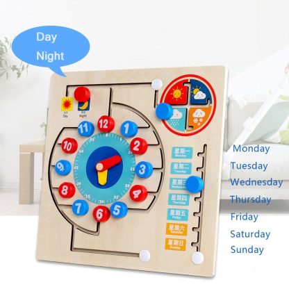 QZMTOY Teaching Clock Time Cognitive Board Weather Calendar Maze Early Education Toys(Colored) - Image 2