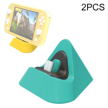 2 PCS DOBE TNS-19062 Host Charging Bottom Portable Triangle Game Console Charger For Switch / Lite(Blue Green)