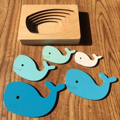 Kids Wooden Toys Cartoon Animal 3D Jigsaw Puzzle Child Early Educational Aids(Whale) - Image 2