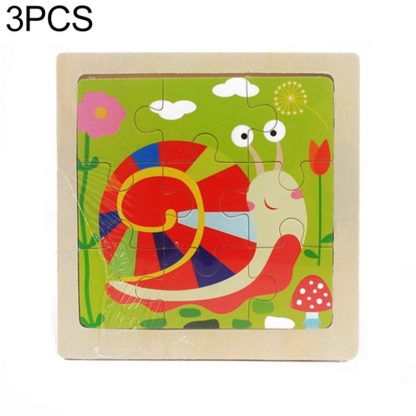 3 PCS Kids Wooden Cartoon Puzzle Jigsaw Toy Early Educational Toys(Snail)