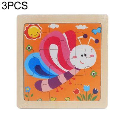 3 PCS Kids Wooden Cartoon Puzzle Jigsaw Toy Early Educational Toys(Butterfly)