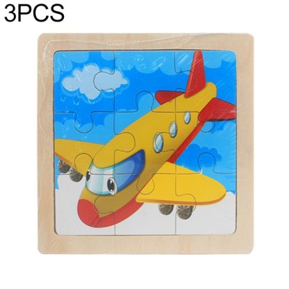 3 PCS Kids Wooden Cartoon Puzzle Jigsaw Toy Early Educational Toys(Plane)