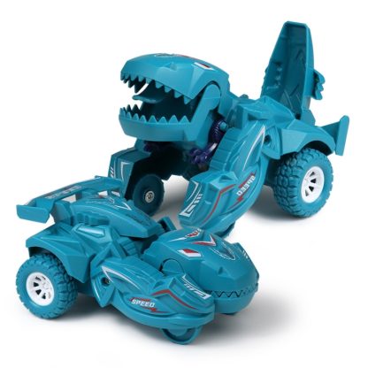 2 PCS Dinosaur Deformation Car Children Inertial Sliding Car Model Toy(Cyan)