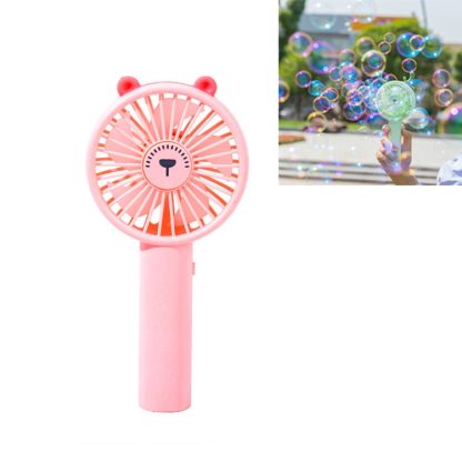 Outdoor Mini Portable USB Electric Fan Bubble Blowing Machine, Style:Bear(Pink)